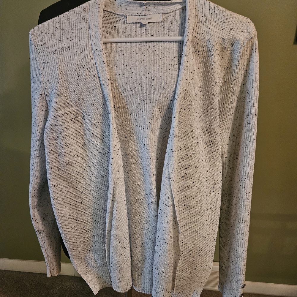 Vince Camuto Cream Speckled Open-Front Women's Cardigan